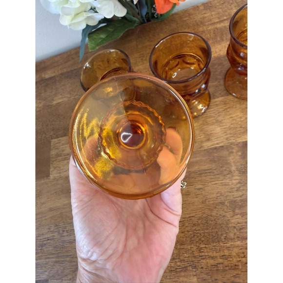 Indiana Glass King's Crown Thumbprint Amber Goblets Vintage Barware Drinkware - Picture 8 of 8